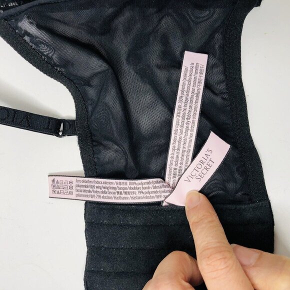 Victoria’s Secret Black Bra Corset Bustier 34B B75 Lace Mesh Lingerie Romantic - Picture 8 of 8